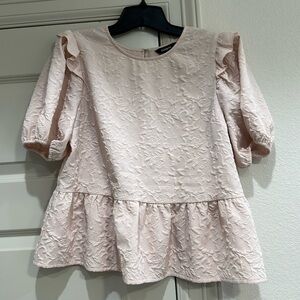 Express Peplum Top Size M Puff Sleeves Pink Dusty Rose Boho Chic